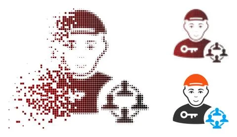 Fractured Dotted Halftone Social Engineer Icon with Face Illustrazione stock
