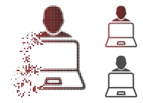 Fractured Dotted Halftone User Laptop Icon Stockillustratie