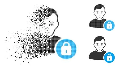 Fractured Dotted Halftone User Lock Icon with Face Stock Illustration