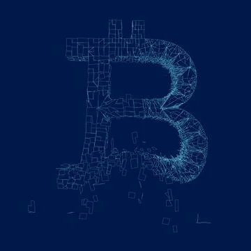 Fractured Line bitcoin symbol vector icon with destruction effect vector 库存插图