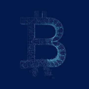 Fractured Line bitcoin symbol vector icon with destruction effect vector Illustrazione stock