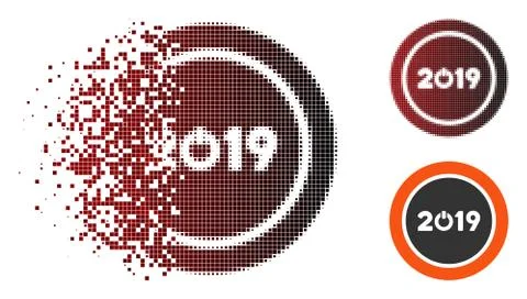 Fractured Pixel Halftone 2019 Button Icon Stock Illustration
