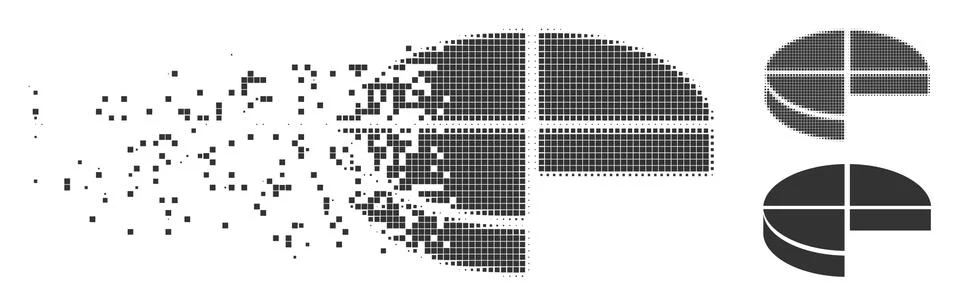 Fractured Pixel Halftone 3D Pie Chart Icon Stock Illustration