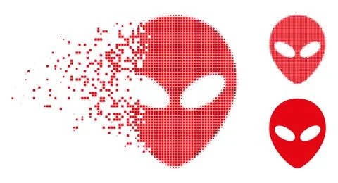 Fractured Pixel Halftone Alien Head Icon Stock Illustration