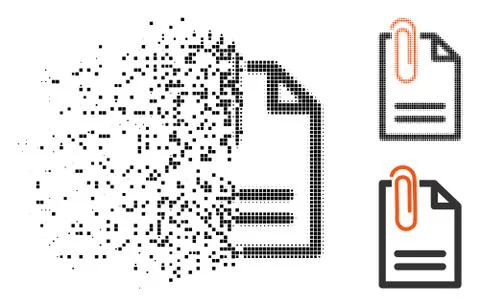 Fractured Pixel Halftone Attach Document Icon Stock Illustration