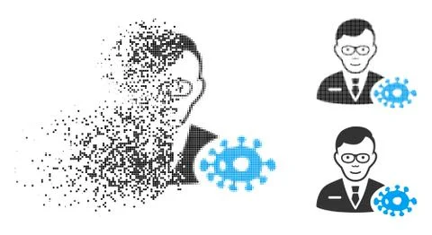 Fractured Pixel Halftone Bacteriologist Icon with Face Stock Illustration