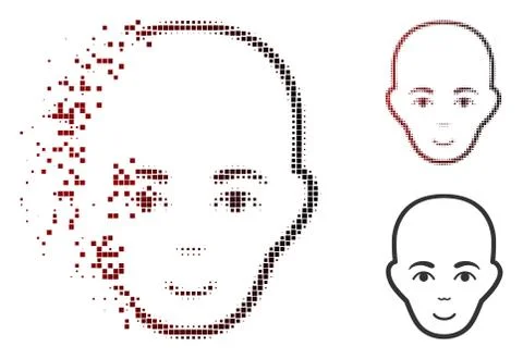 Fractured Pixel Halftone Bald Head Icon Illustrazione stock