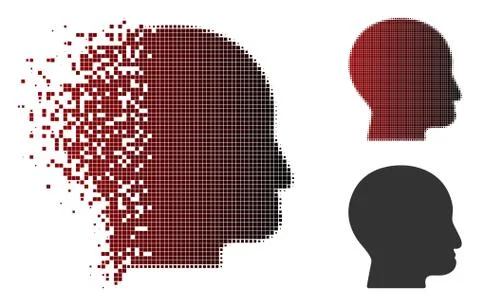Fractured Pixel Halftone Bald Head Icon Illustrazione stock