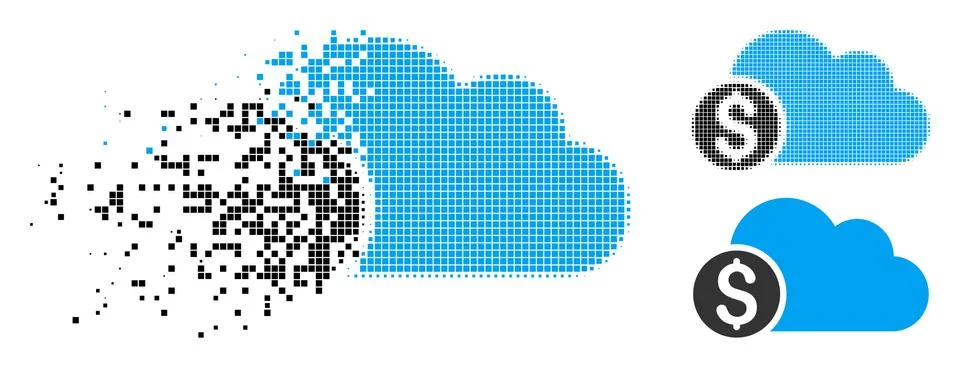 Fractured Pixel Halftone Banking Cloud Icon Stock Illustration