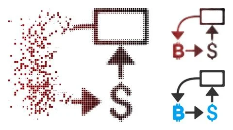Fractured Pixel Halftone Bitcoin Dollar Flow Chart Icon Stock Illustration