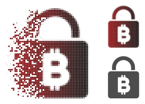 Fractured Pixel Halftone Bitcoin Lock Icon 스톡 일러스트