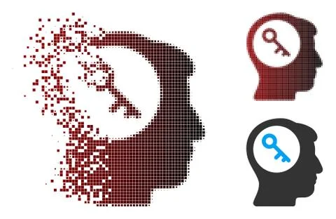 Fractured Pixel Halftone Brain Key Icon Illustrazione stock