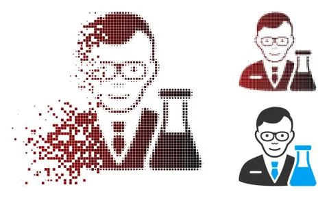Fractured Pixel Halftone Chemist Icon Illustrazione stock