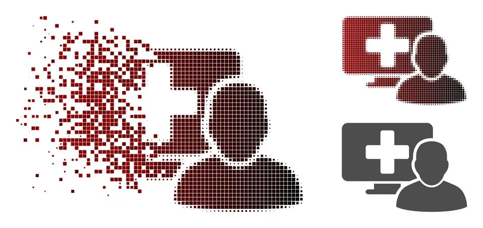 Fractured Pixel Halftone Computer Doctor Icon Stock Illustration