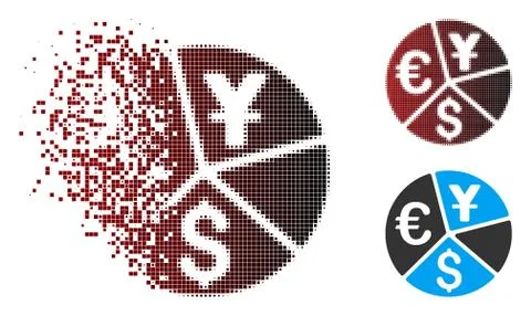 Fractured Pixel Halftone Currency Pie Chart Icon Stock Illustration