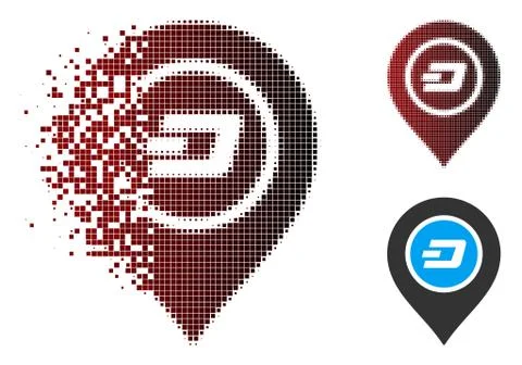 Fractured Pixel Halftone Dash Map Pointer Icon Illustrazione stock