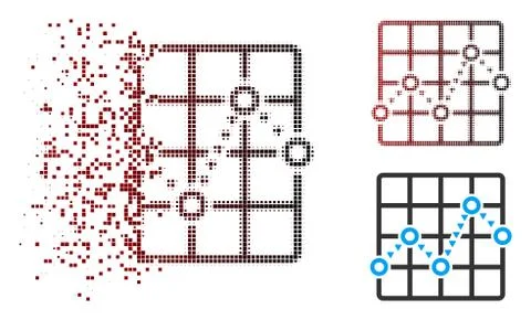 Fractured Pixel Halftone Dotted Line Grid Plot Icon Ilustración de archivo