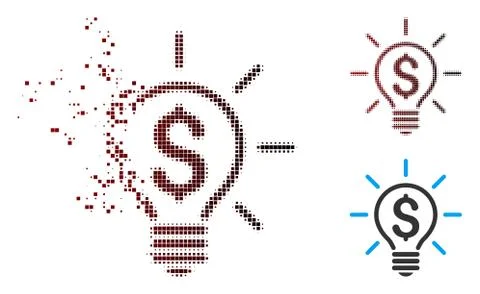 Fractured Pixel Halftone Electric Light Price Icon Illustrazione stock