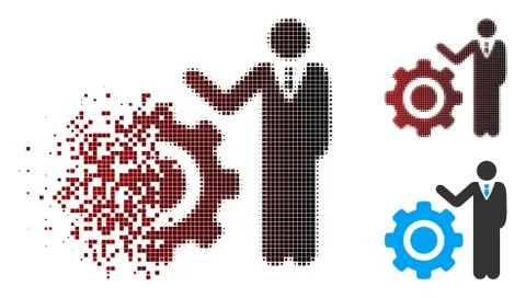 Fractured Pixel Halftone Engineer And Gear Icon Stockillustratie