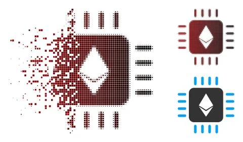 Fractured Pixel Halftone Ethereum Processor Chip Icon Illustrazione stock
