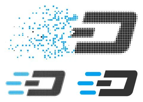 Fractured Pixel Halftone Fast Send Dash Icon Stock Illustration