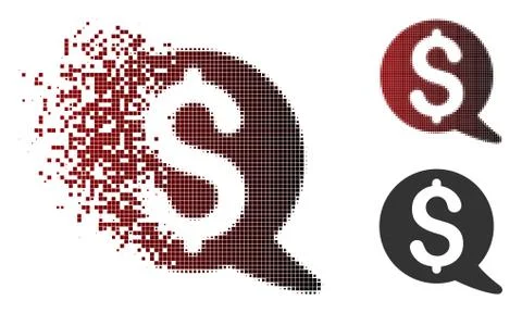 Fractured Pixel Halftone Financial Message Balloon Icon Stock Illustration
