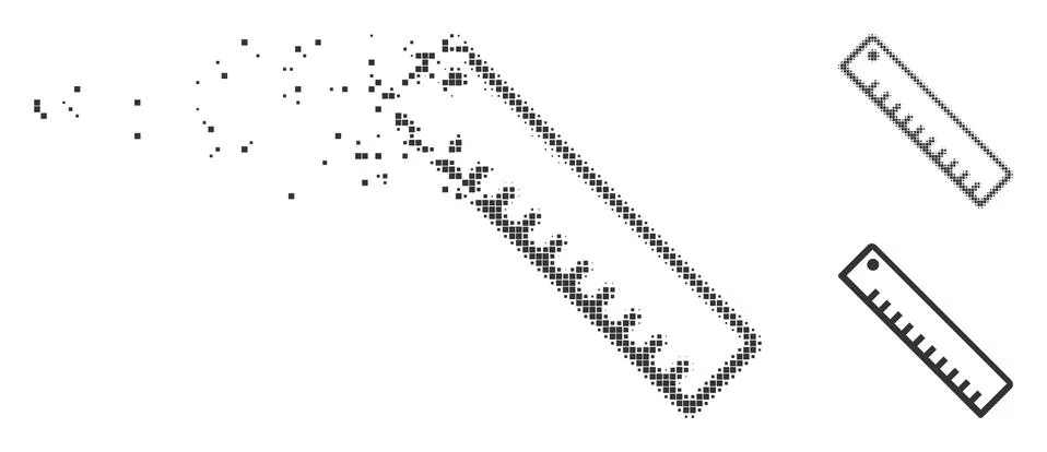 Fractured Pixel Halftone Length Ruler Icon Stock Illustration