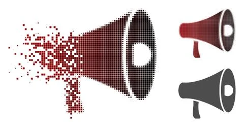 Fractured Pixel Halftone Megaphone Icon Illustrazione stock