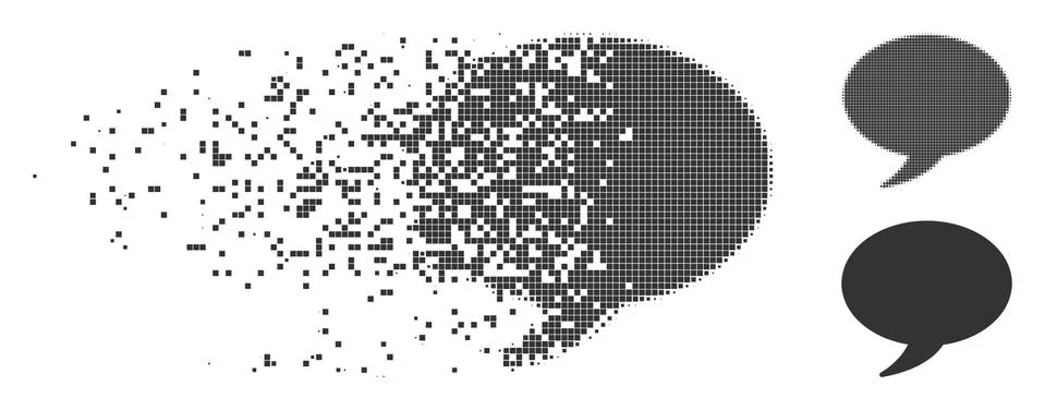 Fractured Pixel Halftone Message Balloon Icon Stock Illustration