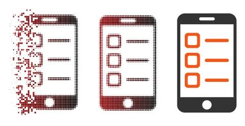 Fractured Pixel Halftone Mobile List Icon Stock Illustration