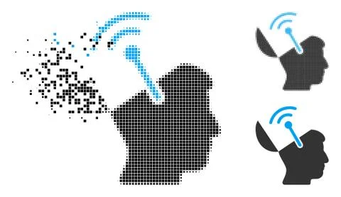 Fractured Pixel Halftone Open Brain Radio Interface Icon Stock Illustration