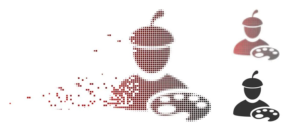 Fractured Pixel Halftone Painter With Palette Icon Stock Illustration