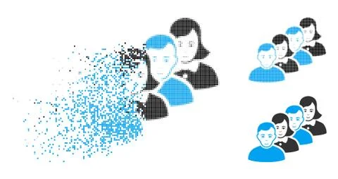 Fractured Pixel Halftone People Queue Icon with Face Stock Illustration