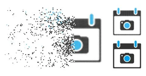 Fractured Pixel Halftone Photo Camera Calendar Day Icon Illustrazione stock