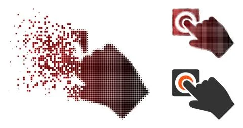 Fractured Pixel Halftone Push Alarm Button Icon Stock Illustration