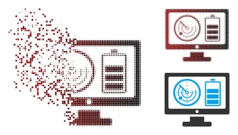 Fractured Pixel Halftone Radar Battery Control Monitor Icon Stock-Illustration