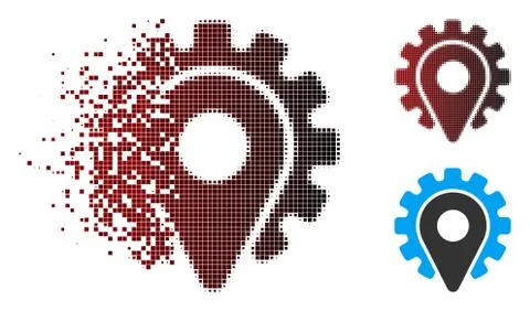Fractured Pixel Halftone Service Location Icon Stock Illustration