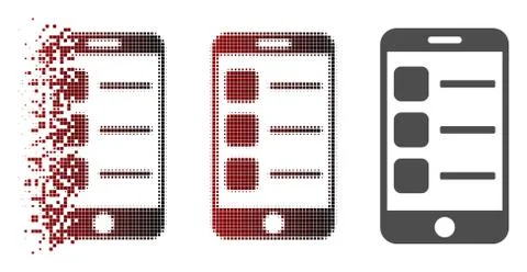 Fractured Pixel Halftone Smartphone List Icon Illustrazione stock