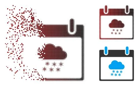 Fractured Pixel Halftone Snow Cloud Calendar Day Icon Illustrazione stock