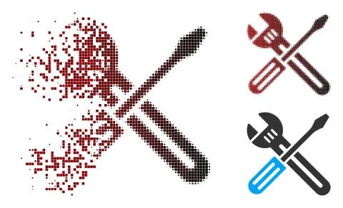 Fractured Pixel Halftone Spanner And Screwdriver Icon Stock Illustration