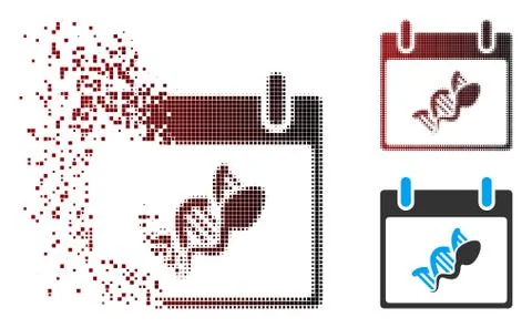 Fractured Pixel Halftone Sperm DNA Replication Calendar Day Icon Illustration