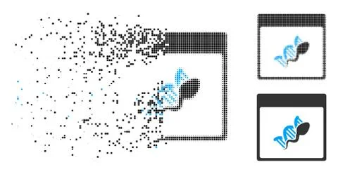 Fractured Pixel Halftone Sperm DNA Replication Calendar Page Icon Stock Illustration