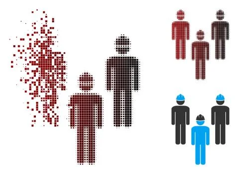 Fractured Pixel Halftone Standing Engineer Group Icon Stockillustratie