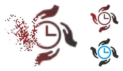 Fractured Pixel Halftone Time Care Icon Stock Illustration