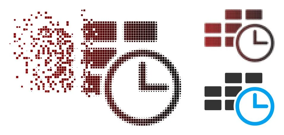 Fractured Pixel Halftone Time Table Icon Illustrazione stock