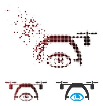 Fractured Pixel Halftone Video Spy Drone Icon Stock Illustration