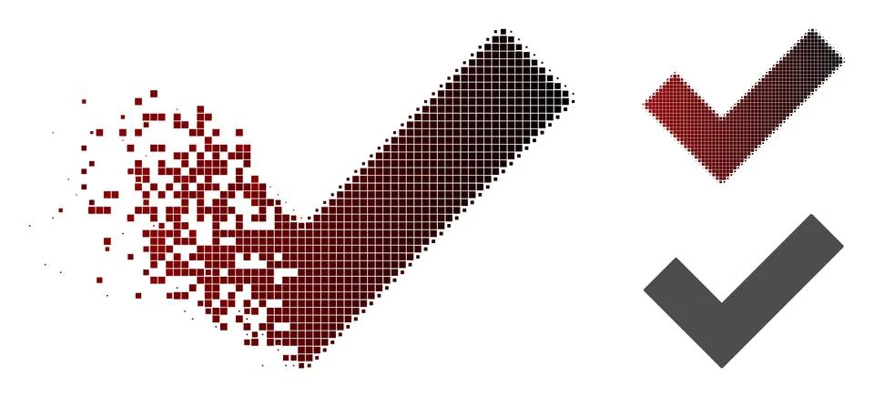 Fractured Pixel Halftone Yes Tick Icon Stock Illustration