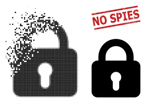Fractured Pixel Lock Icon and Scratched No Spies Seal Stock Illustration