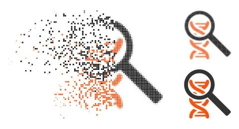 Fractured Pixelated Halftone Explore DNA Icon Illustrazione stock
