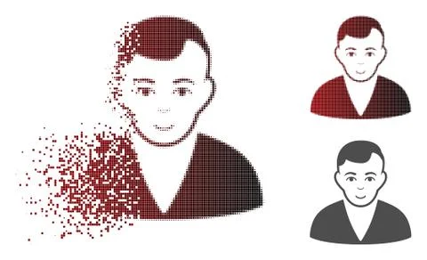 Fractured Pixelated Halftone Man Icon with Face Stock Illustration